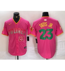 Men San Diego Padres 23 Fernando Tatis Jr Pink Cool Base Stitched Baseball Jersey 1 Men San Diego Padres 23 Fernando Tatis Jr Pink Cool Base Stitched Baseball Jersey 1
