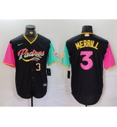 Men San Diego Padres 3 Jackson Merrill Black City Connect Cool Base Stitched Baseball Jersey 1 Men San Diego Padres 3 Jackson Merrill Black City Connect Cool Base Stitched Baseball Jersey 1