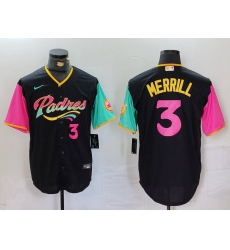 Men San Diego Padres 3 Jackson Merrill Black City Connect Cool Base Stitched Baseball Jersey 2 Men San Diego Padres 3 Jackson Merrill Black City Connect Cool Base Stitched Baseball Jersey 2