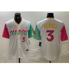 Men San Diego Padres 3 Jackson Merrill White City Connect Cool Base Stitched Baseball Jersey 1 Men San Diego Padres 3 Jackson Merrill White City Connect Cool Base Stitched Baseball Jersey 1