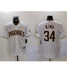 Men San Diego Padres 34 Michael King White With PS Patch Cool Base Stitched Baseball Jersey Men San Diego Padres 34 Michael King White With PS Patch Cool Base Stitched Baseball Jersey