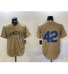 Men San Diego Padres 42 Jackie Robinson Tan Cool Base Stitched Baseball Jersey 1