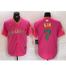 Men San Diego Padres 7 Ha Seong Kim Pink Cool Base Stitched Baseball Jersey Men San Diego Padres 7 Ha Seong Kim Pink Cool Base Stitched Baseball Jersey