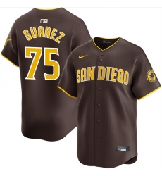 Men San Diego Padres 75 Robert Suarez Brown 2024 Away Limited Stitched Baseball Jersey Men San Diego Padres 75 Robert Suarez Brown 2024 Away Limited Stitched Baseball Jersey