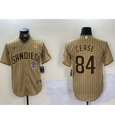 Men San Diego Padres 84 Dylan Cease Tan Cool Base Stitched Baseball Jersey 1 Men San Diego Padres 84 Dylan Cease Tan Cool Base Stitched Baseball Jersey 1