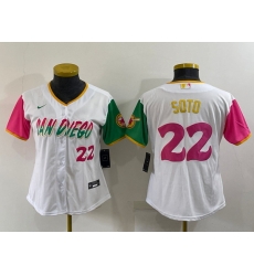 Women San Diego Padres 22 Juan Soto 2022 White City Connect Cool Base Stitched Baseball Jersey 28Run Small 29 Women San Diego Padres 22 Juan Soto 2022 White City Connect Cool Base Stitched Baseball Jersey 28Run Small 29