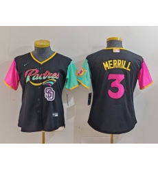 Women San Diego Padres 3 Jackson Merrill Black City Connect Stitched Baseball Jersey 3 Women San Diego Padres 3 Jackson Merrill Black City Connect Stitched Baseball Jersey 3