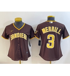 Women San Diego Padres 3 Jackson Merrill Brown Stitched Baseball Jersey