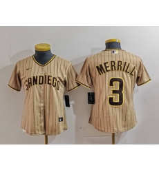 Women San Diego Padres 3 Jackson Merrill Tan Stitched Baseball Jersey Women San Diego Padres 3 Jackson Merrill Tan Stitched Baseball Jersey