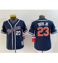 Youth San Diego Padres 23 Fernando Tatis Jr  Navy Throwback With Patch Stitched Baseball Jersey