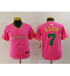 Youth San Diego Padres 7 Ha Seong Kim Pink Stitched Baseball Jersey Youth San Diego Padres 7 Ha Seong Kim Pink Stitched Baseball Jersey