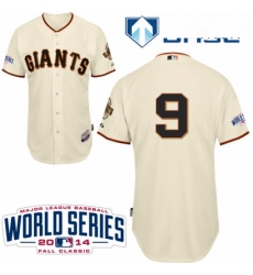 Mens Majestic San Francisco Giants 9 Brandon Belt Replica Cream Home Cool Base w2014 World Series Patch MLB Jersey