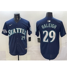 Men Seattle Mariners 29 Cal Raleigh Navy With 2025 AL West Division Champions Patch Limited Stitched jersey