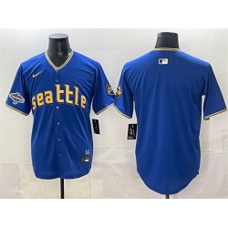Men Seattle Mariners Blank Royal With 2025 AL West Division Champions Patch City Connect Limited Stitched Baseball Jersey