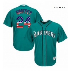 Mens Majestic Seattle Mariners 24 Ken Griffey Replica Teal Green USA Flag Fashion MLB Jersey