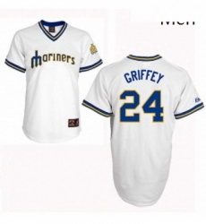 Mens Majestic Seattle Mariners 24 Ken Griffey Replica White Cooperstown Throwback MLB Jersey Mens Majestic Seattle Mariners 24 Ken Griffey Replica White Cooperstown Throwback MLB Jersey