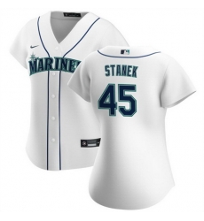 Women Seattle Mariners 45 Ryne Stanek White Stitched Baseball Jersey Women Seattle Mariners 45 Ryne Stanek White Stitched Baseball Jersey