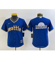 Youth Seattle Mariners Royal 2023 City Connect Team Big Logo Stitched Baseball Jersey Youth Seattle Mariners Royal 2023 City Connect Team Big Logo Stitched Baseball Jersey