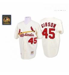 Mens Mitchell and Ness St Louis Cardinals 45 Bob Gibson Authentic Cream Throwback MLB Jersey Mens Mitchell and Ness St Louis Cardinals 45 Bob Gibson Authentic Cream Throwback MLB Jersey
