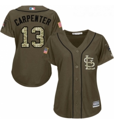 Womens Majestic St Louis Cardinals 13 Matt Carpenter Replica Green Salute to Service MLB Jersey Womens Majestic St Louis Cardinals 13 Matt Carpenter Replica Green Salute to Service MLB Jersey
