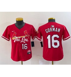 Youth St Louis Cardinals 16 Nolan Gorman Red 2024 City Connect Limited Stitched Baseball Jersey Youth St Louis Cardinals 16 Nolan Gorman Red 2024 City Connect Limited Stitched Baseball Jersey