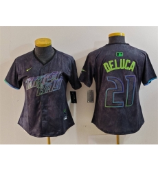 Women Tampa Bay Rays 21 Jonny DeLuca Charcoal 2024 City Connect Limited Stitched Baseball Jersey Women Tampa Bay Rays 21 Jonny DeLuca Charcoal 2024 City Connect Limited Stitched Baseball Jersey