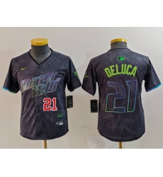 Youth Tampa Bay Rays 21 Jonny DeLuca Charcoal 2024 City Connect Limited Stitched Baseball Jersey 5 Youth Tampa Bay Rays 21 Jonny DeLuca Charcoal 2024 City Connect Limited Stitched Baseball Jersey 5