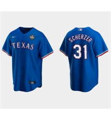 Men Texas Rangers 31 Max Scherzer Royal 2023 World Series Stitched Baseball Jersey Men Texas Rangers 31 Max Scherzer Royal 2023 World Series Stitched Baseball Jersey