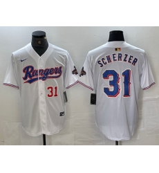 Men Texas Rangers 31 Max Scherzer White Gold Cool Base Stitched Baseball Jersey 6 Men Texas Rangers 31 Max Scherzer White Gold Cool Base Stitched Baseball Jersey 6