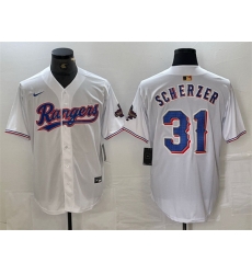 Men Texas Rangers 31 Max Scherzer White Gold Cool Base Stitched Baseball Jersey Men Texas Rangers 31 Max Scherzer White Gold Cool Base Stitched Baseball Jersey