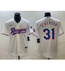 Men Texas Rangers 31 Max Scherzer White With Patch Cool Base Stitched Baseball Jersey Men Texas Rangers 31 Max Scherzer White With Patch Cool Base Stitched Baseball Jersey