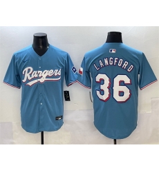 Men Texas Rangers 36 Wyatt Langford Blue Limited Stitched Baseball Jersey