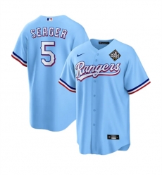 Men Texas Rangers 5 Corey Seager Blue 2023 World Series Stitched Baseball Jersey Men Texas Rangers 5 Corey Seager Blue 2023 World Series Stitched Baseball Jersey