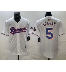 Men Texas Rangers 5 Corey Seager White 2023 World Series Champions Cool Base Jersey Men Texas Rangers 5 Corey Seager White 2023 World Series Champions Cool Base Jersey