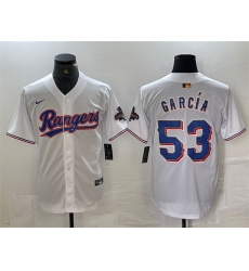 Men Texas Rangers 53 Adolis Garc EDa White Gold Cool Base Stitched Baseball Jersey Men Texas Rangers 53 Adolis Garc EDa White Gold Cool Base Stitched Baseball Jersey