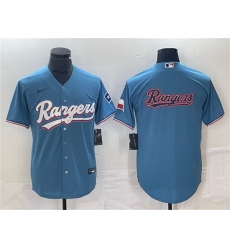 Men Texas Rangers Blue Team Big Logo With Patch Cool Base Stitched Baseball Jersey Men Texas Rangers Blue Team Big Logo With Patch Cool Base Stitched Baseball Jersey
