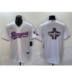 Men Texas Rangers White 2023 World Series Champions Big Logo With Patch Cool Base Stitched Baseball Jerseys Men Texas Rangers White 2023 World Series Champions Big Logo With Patch Cool Base Stitched Baseball Jerseys