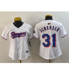 Women Texas Rangers 31 Max Scherzer White Gold Stitched Baseball Jersey Women Texas Rangers 31 Max Scherzer White Gold Stitched Baseball Jersey