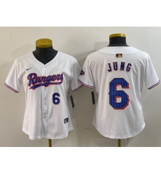Women Texas Rangers 6 Josh Jung White Gold Stitched Baseball Jersey 1 Women Texas Rangers 6 Josh Jung White Gold Stitched Baseball Jersey 1