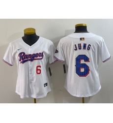 Women Texas Rangers 6 Josh Jung White Gold Stitched Baseball Jersey II Women Texas Rangers 6 Josh Jung White Gold Stitched Baseball Jersey II