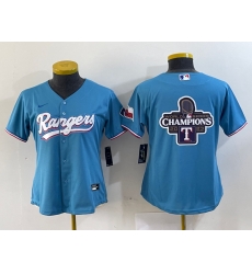 Women Texas Rangers Blue Team Big Logo With Patch Stitched Baseball Jersey 2 Women Texas Rangers Blue Team Big Logo With Patch Stitched Baseball Jersey 2