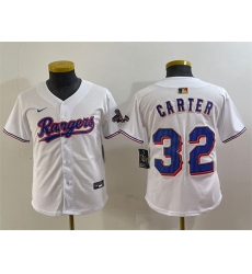 Youth Texas Rangers 32 Evan Carter White Gold Stitched Baseball Jersey Youth Texas Rangers 32 Evan Carter White Gold Stitched Baseball Jersey