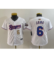 Youth Texas Rangers 6 Josh Jung White Gold Stitched Baseball Jersey 1 Youth Texas Rangers 6 Josh Jung White Gold Stitched Baseball Jersey 1