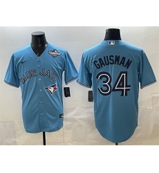 Men Toronto Blue Jays 34 Kevin Gausman Blue 2025 World Series Cool Base Stitched Baseball Jersey
