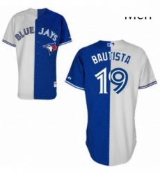 Mens Majestic Toronto Blue Jays 19 Jose Bautista Replica BlueWhite Split Fashion MLB Jersey Mens Majestic Toronto Blue Jays 19 Jose Bautista Replica BlueWhite Split Fashion MLB Jersey