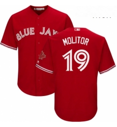 Mens Majestic Toronto Blue Jays 19 Paul Molitor Replica Scarlet Alternate Cool Base MLB Jersey Mens Majestic Toronto Blue Jays 19 Paul Molitor Replica Scarlet Alternate Cool Base MLB Jersey