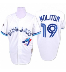 Mens Mitchell and Ness Toronto Blue Jays 19 Paul Molitor Authentic White Throwback MLB Jersey Mens Mitchell and Ness Toronto Blue Jays 19 Paul Molitor Authentic White Throwback MLB Jersey