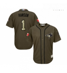 Mens Toronto Blue Jays 1 Alen Hanson Authentic Green Salute to Service Baseball Jersey Mens Toronto Blue Jays 1 Alen Hanson Authentic Green Salute to Service Baseball Jersey