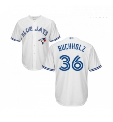 Mens Toronto Blue Jays 36 Clay Buchholz Replica White Home Baseball Jersey Mens Toronto Blue Jays 36 Clay Buchholz Replica White Home Baseball Jersey