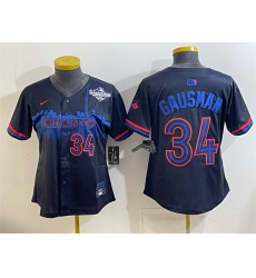 Women Toronto Blue Jays 34 Kevin Gausman Navy 2025 World Series City Connect Limited Stitched Baseball Jersey 